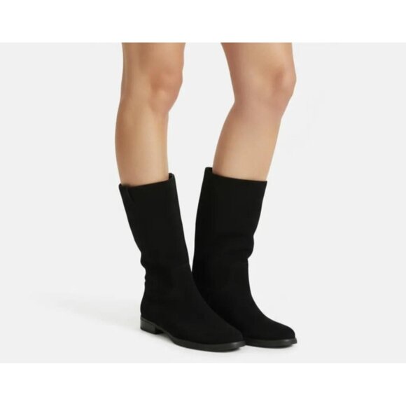 Women's Deni-20 Black Suede Leather Mid-Calf Low Block Heel Boots Size 6 1/2 - Picture 1 of 10